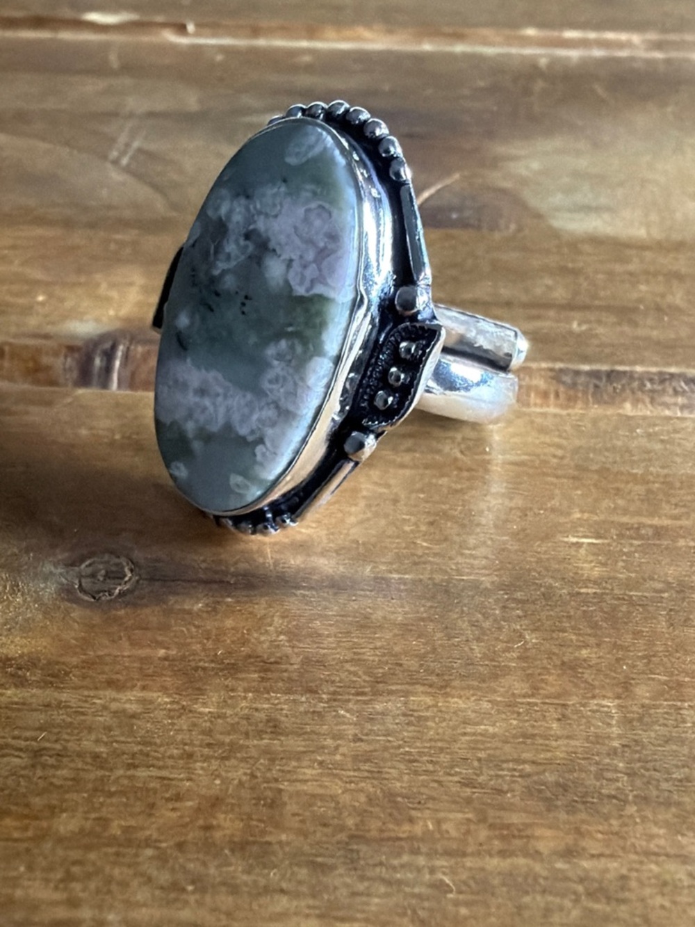 Vintage Boho Women Jewelry Variscite Gemstone Ring Size 7 Adjustable Silver 925 - Picture 3 of 4